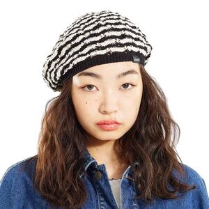 X-girl Striped Black and White Knit Beret NWT